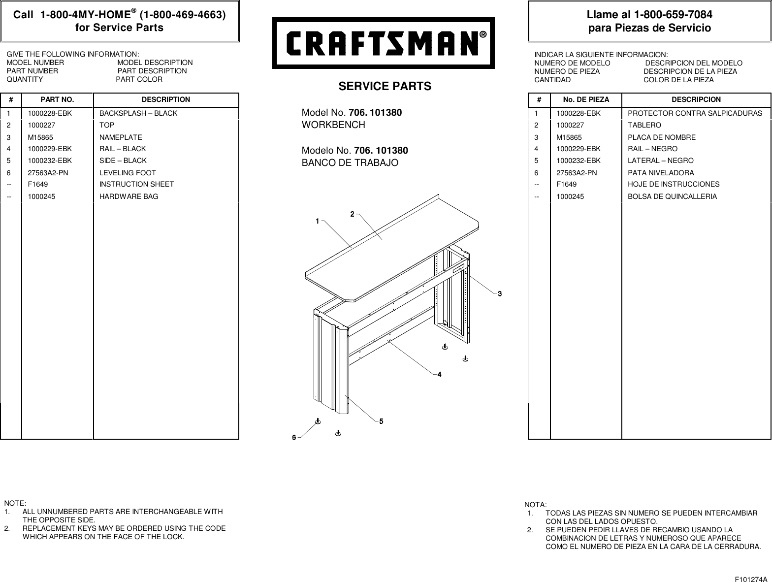 Page 1 of 1 - Craftsman Craftsman-6-Workbench-Black-Service-Parts-  Craftsman-6-workbench-black-service-parts