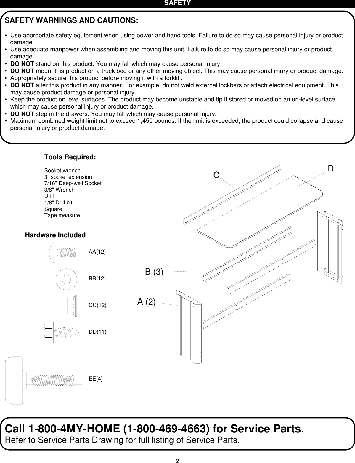 Page 2 of 8 - Craftsman Craftsman-6-Workbench-Black-Use-And-Care-Manual- H  Craftsman-6-workbench-black-use-and-care-manual