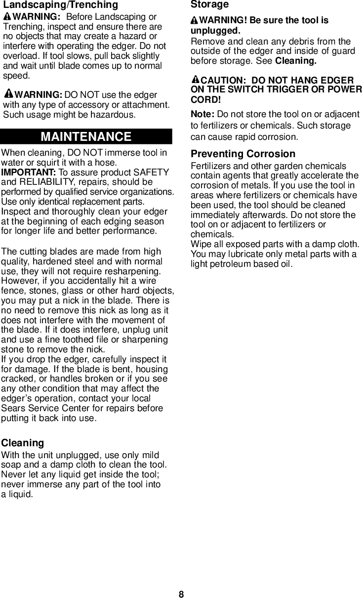 Page 9 of 11 - Craftsman Craftsman-900-79654-Users-Manual- 900.79654 SEARS EDGERNEW  Craftsman-900-79654-users-manual