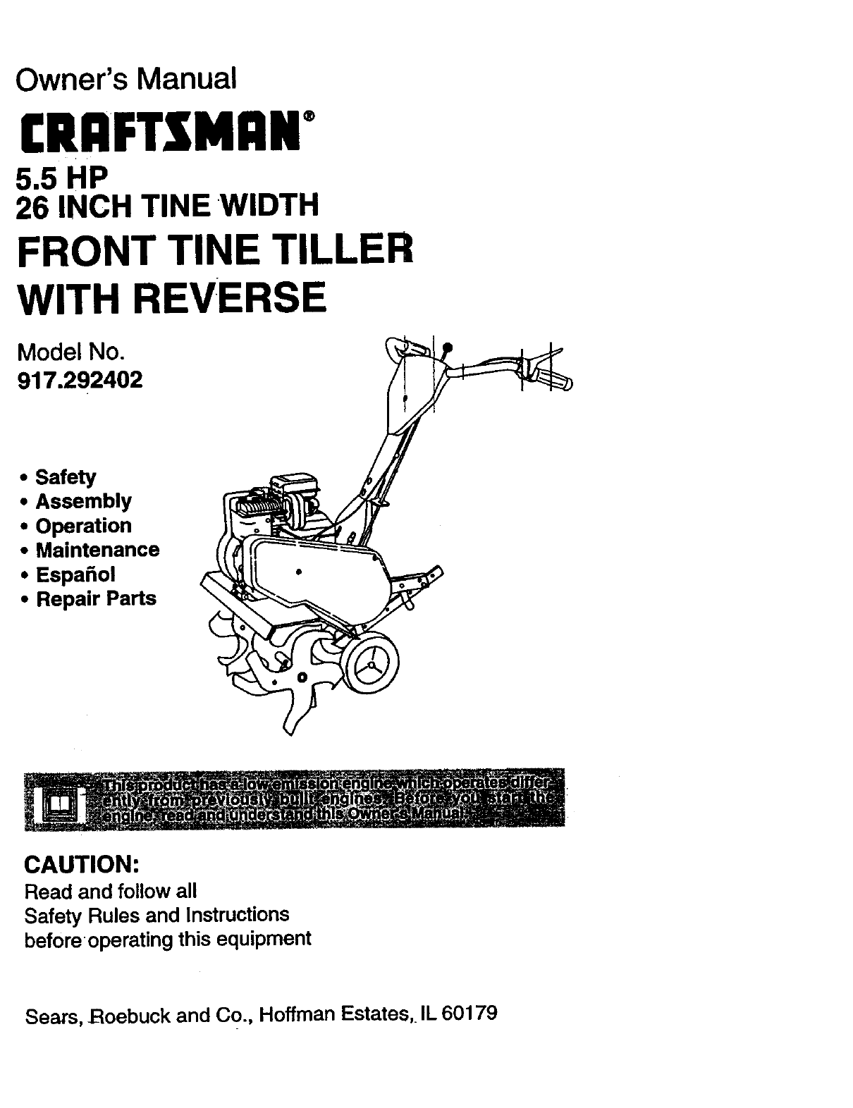 Powermate Rear Tine Tiller Operator's Manual For Model, 50 OFF