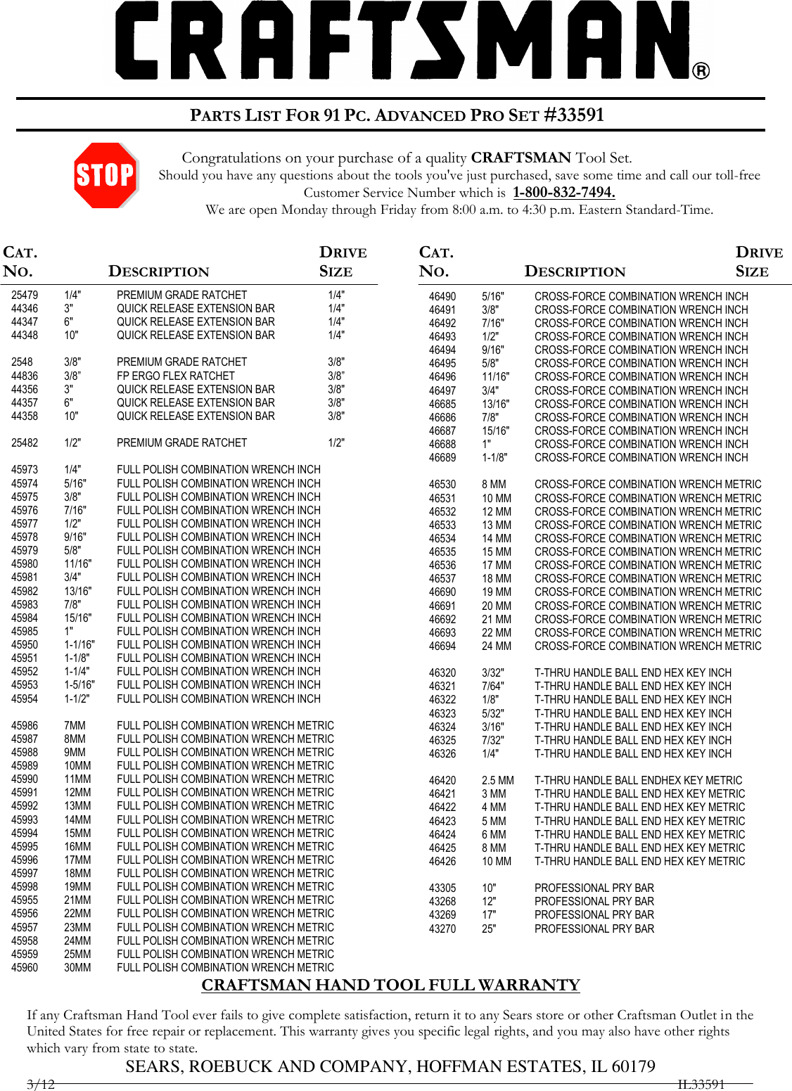 Page 1 of 1 - Craftsman Craftsman-91Pc-Advanced-Pro-Mechanics-Tool-Set-Tool-List-  Craftsman-91pc-advanced-pro-mechanics-tool-set-tool-list