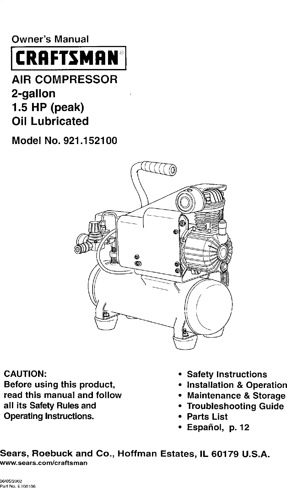 Craftsman 921 1521 Users Manual