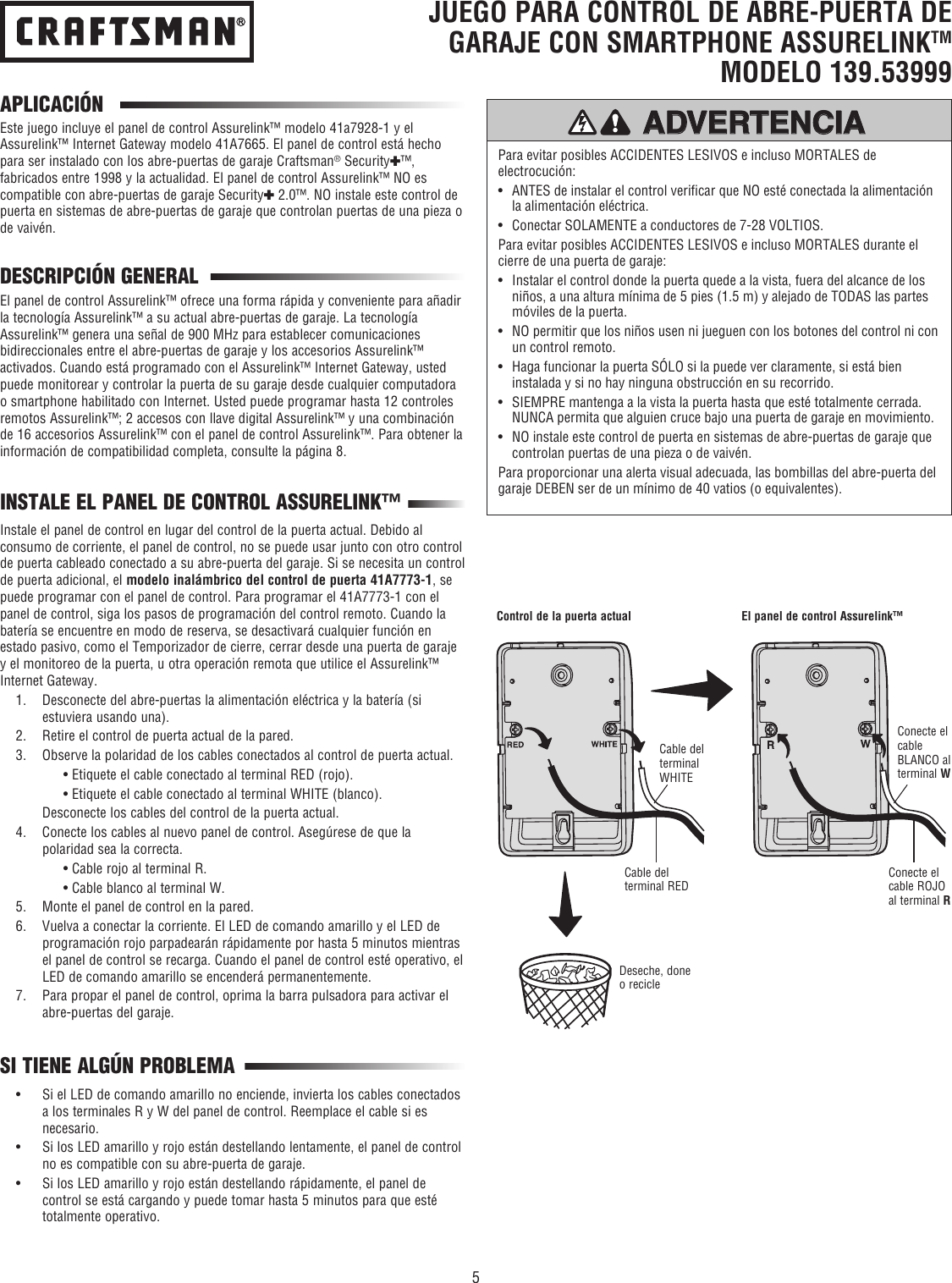 Page 5 of 8 - Craftsman Craftsman-Assure-Link-Garage-Door-Opener-Smartphone-Control-Kit-No-Service-Fees-Free-App--Owners-Manual-Espanol- 114A4547B  Craftsman-assure-link-garage-door-opener-smartphone-control-kit-no-service-fees-free-app--owners-manual-espanol