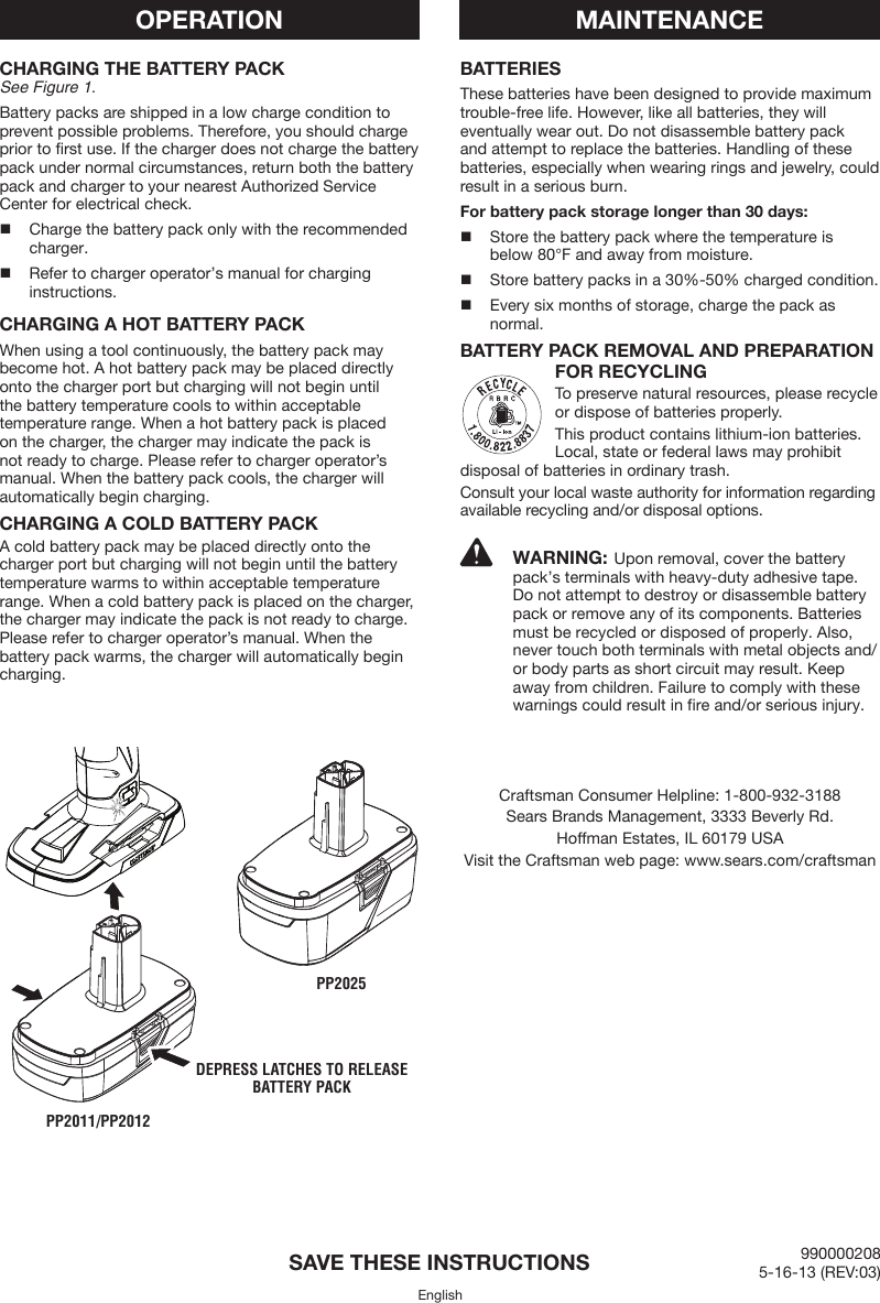 Page 2 of 4 - Craftsman Craftsman-C3-19-2-Volt-Compact-Lithium-Ion-Battery-Pack-Owners-Manual-  Craftsman-c3-19-2-volt-compact-lithium-ion-battery-pack-owners-manual