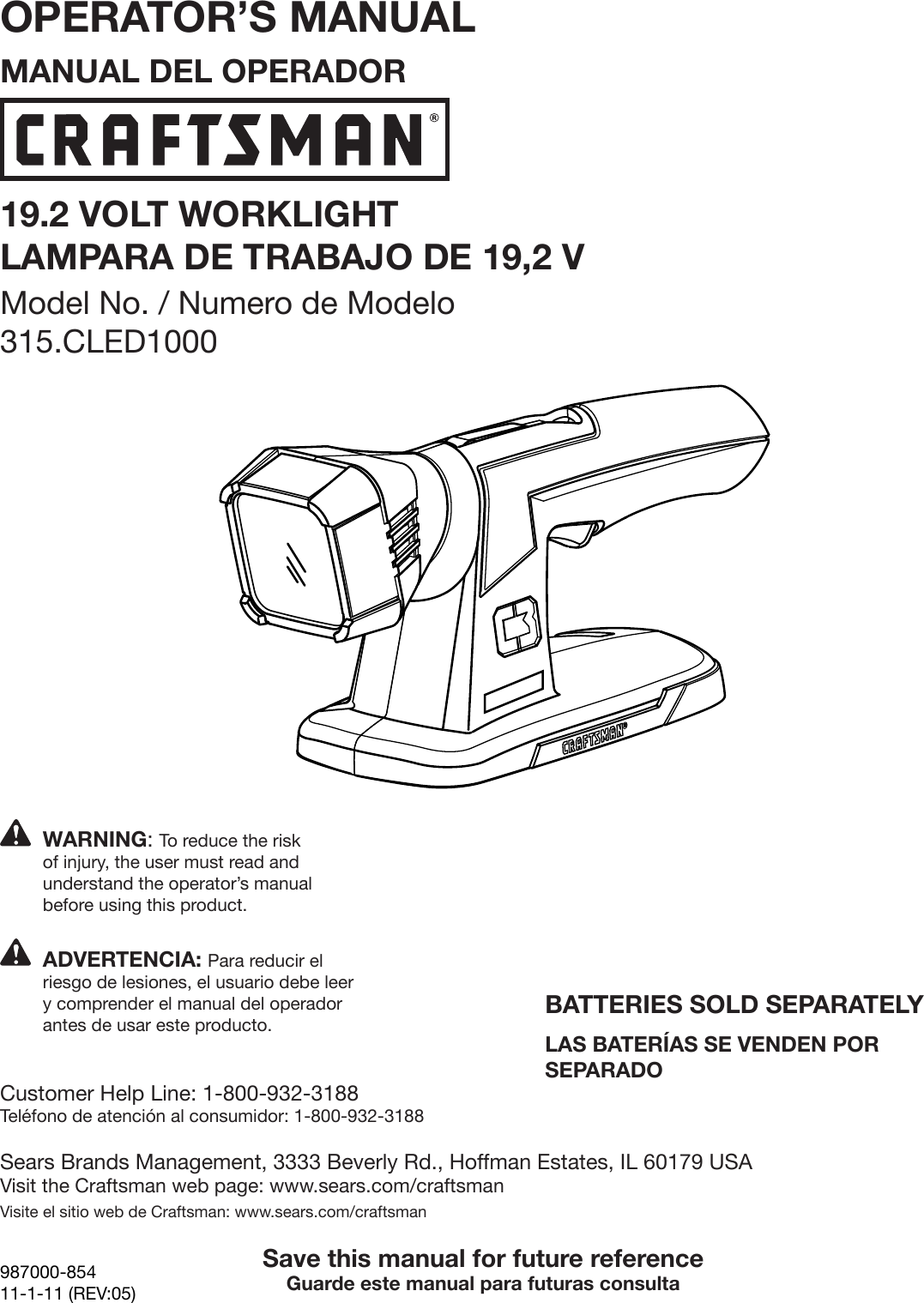 Page 1 of 12 - Craftsman Craftsman-C3-19-2-Volt-Cordless-Led-Light-Owners-Manual-  Craftsman-c3-19-2-volt-cordless-led-light-owners-manual