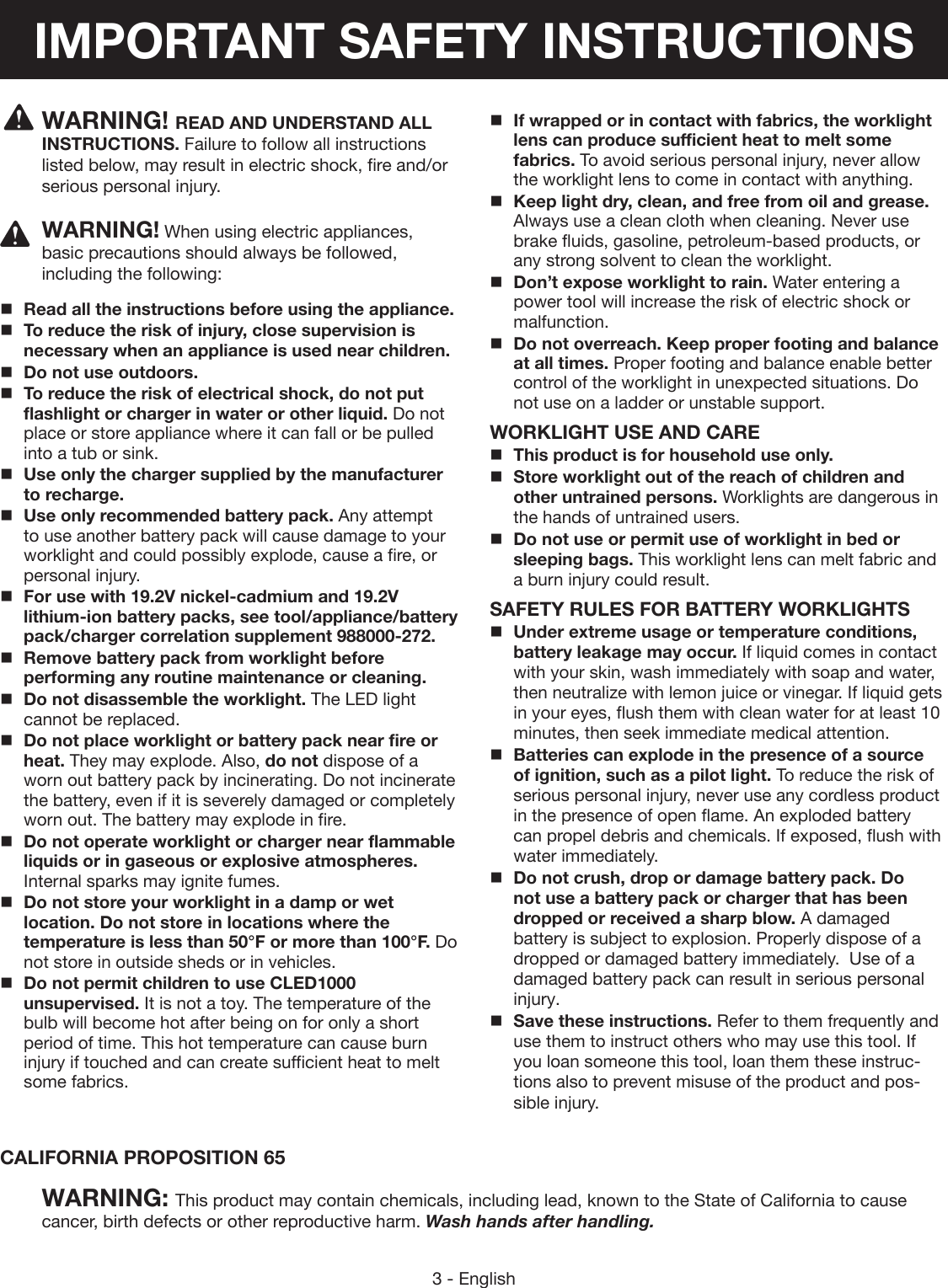 Page 3 of 12 - Craftsman Craftsman-C3-19-2-Volt-Cordless-Led-Light-Owners-Manual-  Craftsman-c3-19-2-volt-cordless-led-light-owners-manual