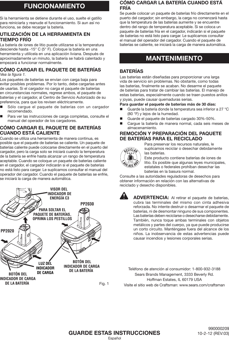 Page 4 of 4 - Craftsman Craftsman-C3-19-2-Volt-Xcp-Compact-Lithium-Ion-Battery-Pack-Owners-Manual-  Craftsman-c3-19-2-volt-xcp-compact-lithium-ion-battery-pack-owners-manual