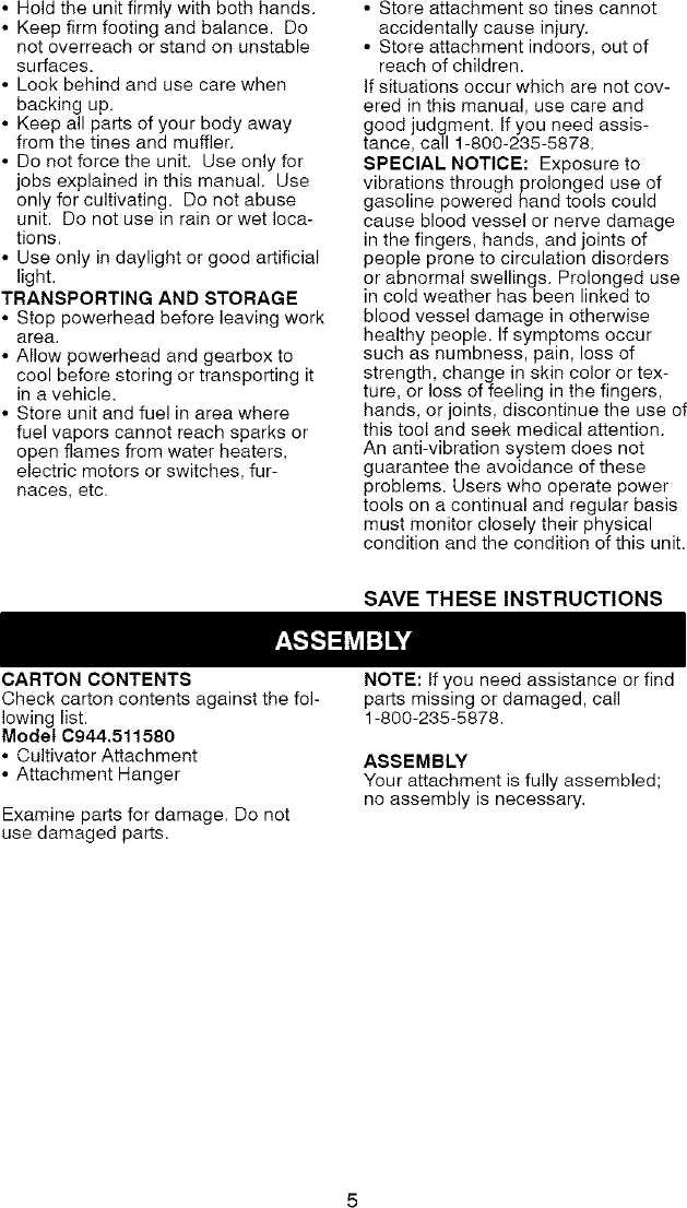 Page 5 of 9 - Craftsman Craftsman-C944-511580-Operators-Manual-  Craftsman-c944-511580-operators-manual