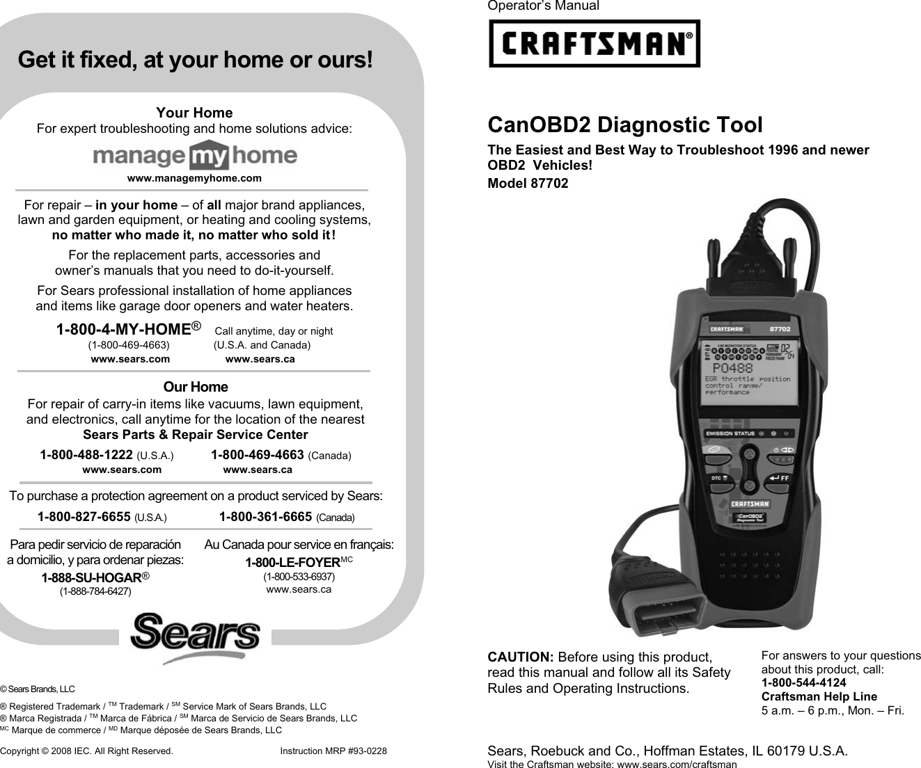 Craftsman Canobd Diagnostic Tool Manufacturers Warranty