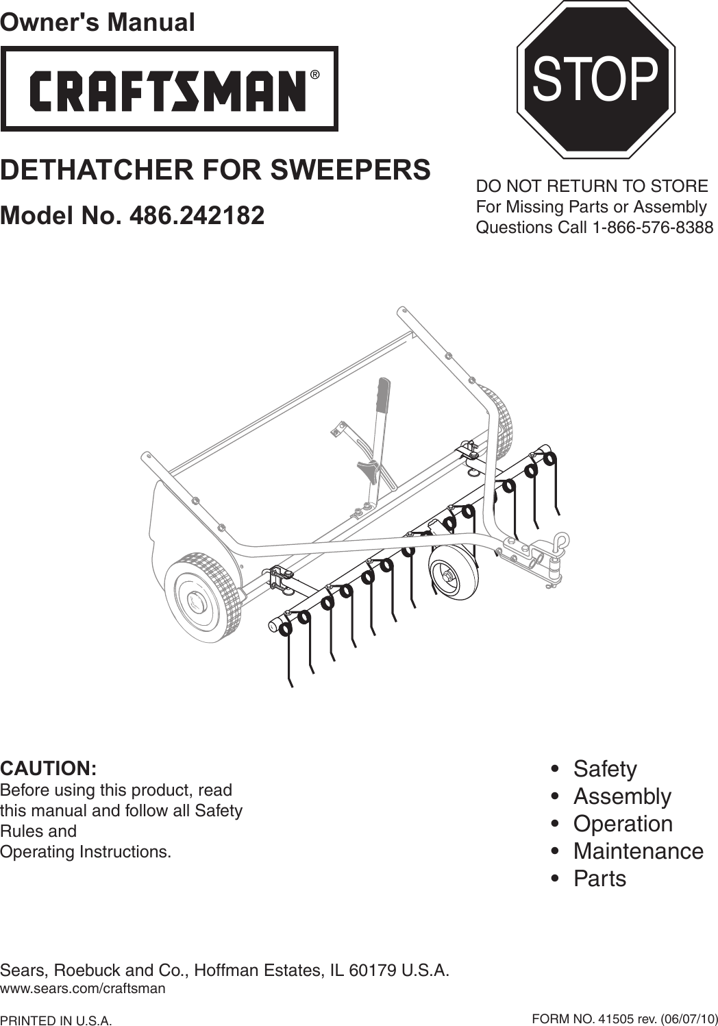 Page 1 of 12 - Craftsman Craftsman-Dethatcher-For-Lawnsweeper-Owners-Manual-  Craftsman-dethatcher-for-lawnsweeper-owners-manual