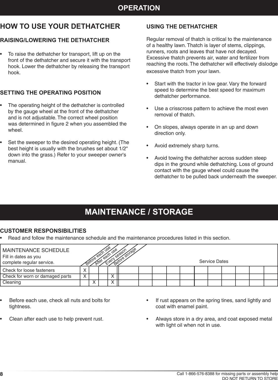Page 8 of 12 - Craftsman Craftsman-Dethatcher-For-Lawnsweeper-Owners-Manual-  Craftsman-dethatcher-for-lawnsweeper-owners-manual