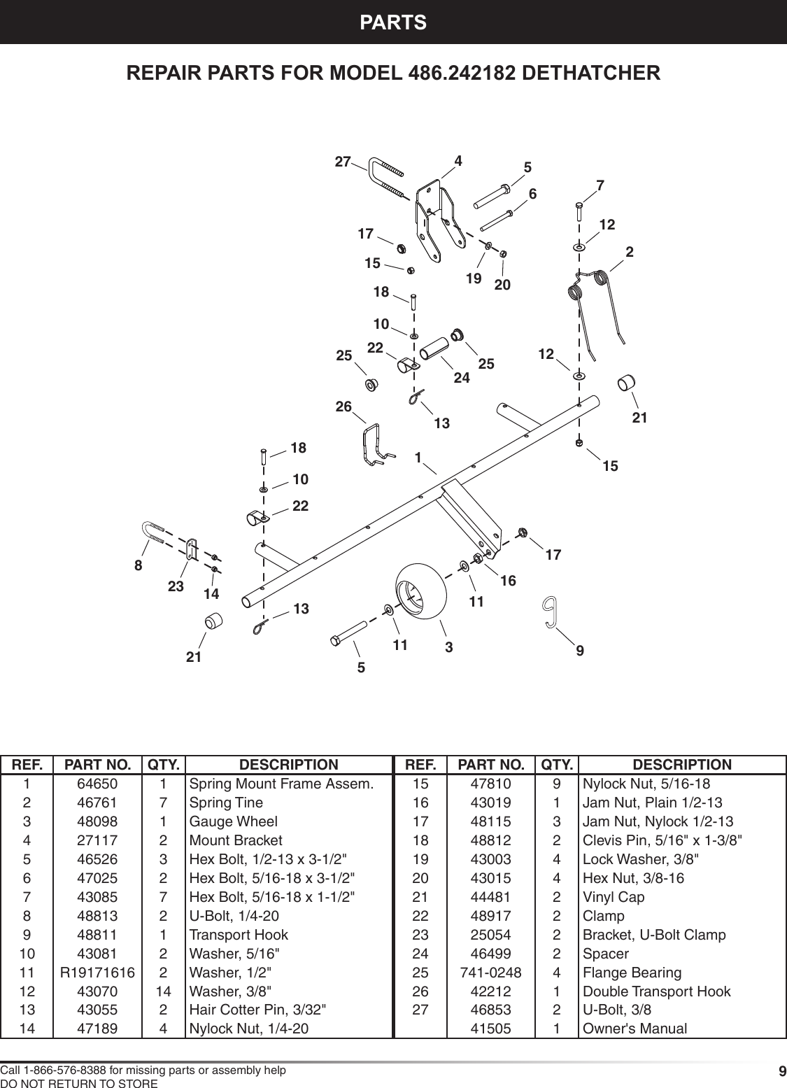 Page 9 of 12 - Craftsman Craftsman-Dethatcher-For-Lawnsweeper-Owners-Manual-  Craftsman-dethatcher-for-lawnsweeper-owners-manual
