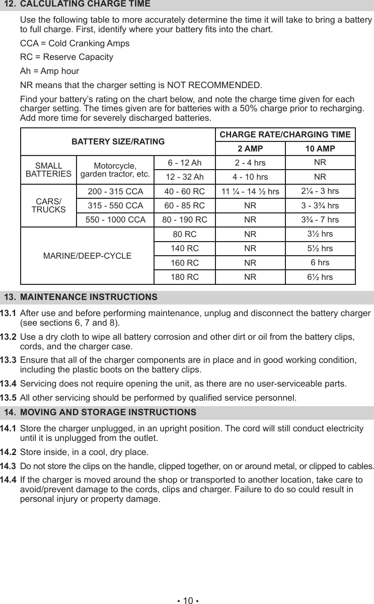 Page 10 of 12 - Craftsman Craftsman-Diehard-Automatic-Battery-Charger-10-2-50-Amp-Owners-Manual-  Craftsman-diehard-automatic-battery-charger-10-2-50-amp-owners-manual