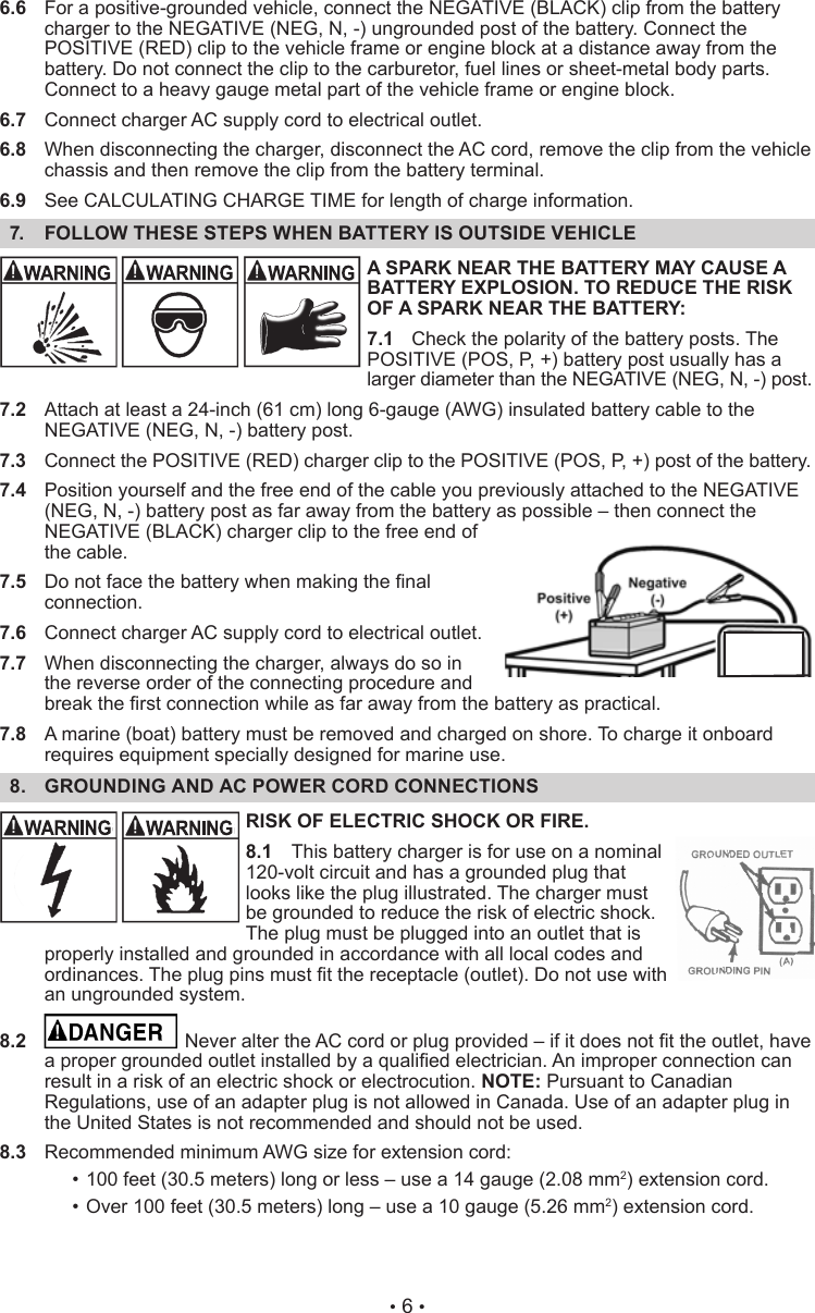 Page 6 of 12 - Craftsman Craftsman-Diehard-Automatic-Battery-Charger-10-2-50-Amp-Owners-Manual-  Craftsman-diehard-automatic-battery-charger-10-2-50-amp-owners-manual