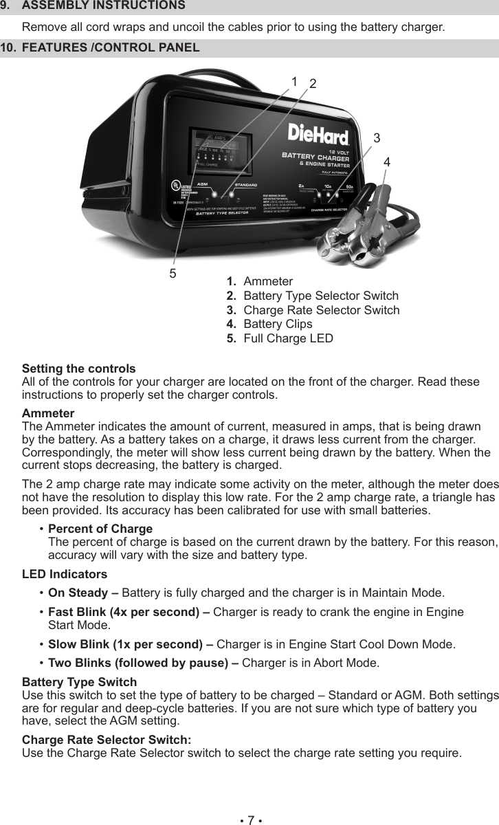 Page 7 of 12 - Craftsman Craftsman-Diehard-Automatic-Battery-Charger-10-2-50-Amp-Owners-Manual-  Craftsman-diehard-automatic-battery-charger-10-2-50-amp-owners-manual