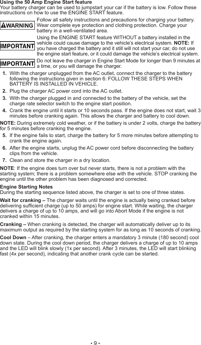Page 9 of 12 - Craftsman Craftsman-Diehard-Automatic-Battery-Charger-10-2-50-Amp-Owners-Manual-  Craftsman-diehard-automatic-battery-charger-10-2-50-amp-owners-manual