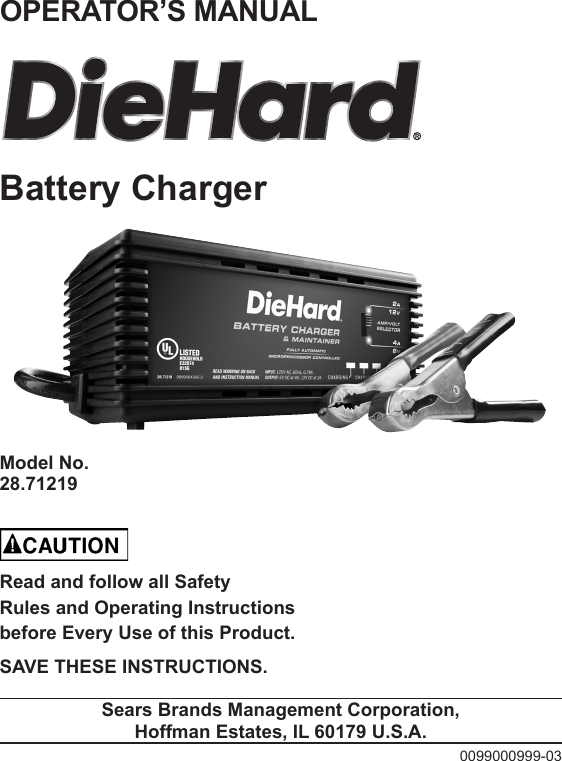 Craftsman Diehard Battery Charger Maintainer Owners Manual