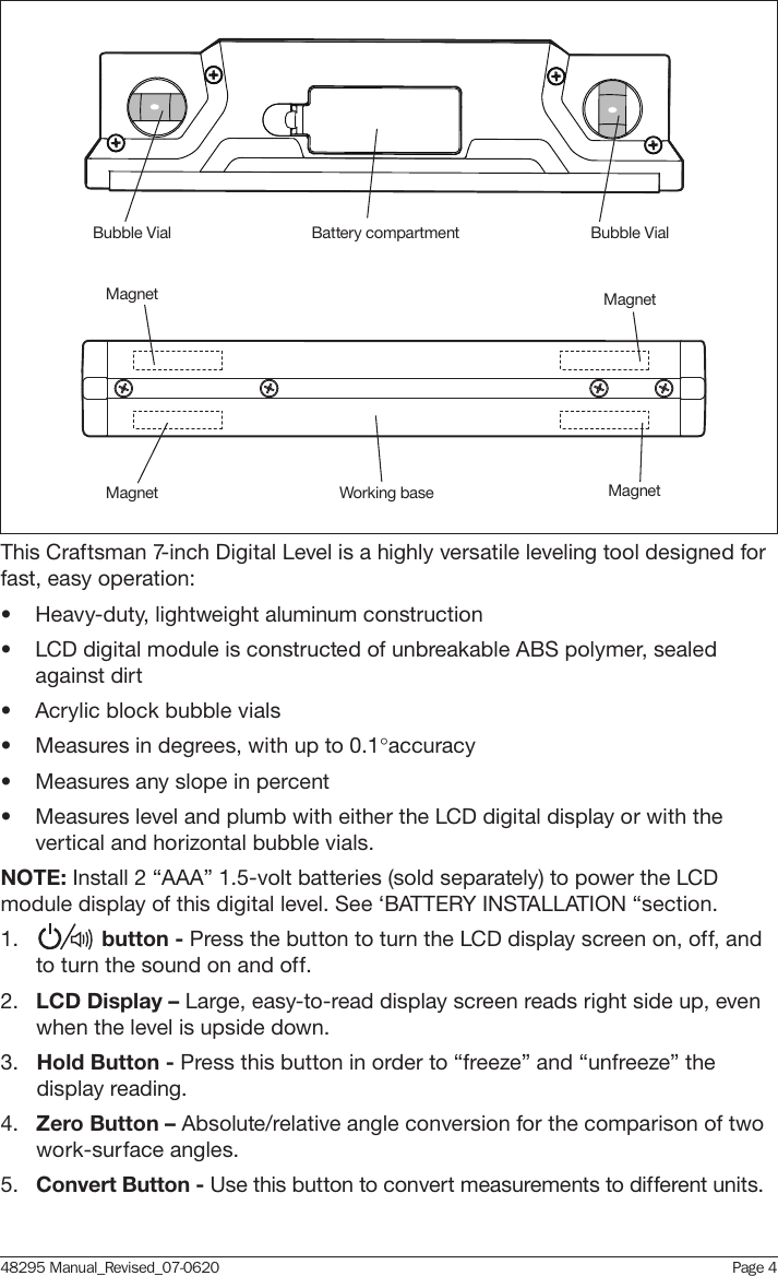 Page 4 of 12 - Craftsman Craftsman-Digital-Torpedo-Level-Owners-Manual-  Craftsman-digital-torpedo-level-owners-manual