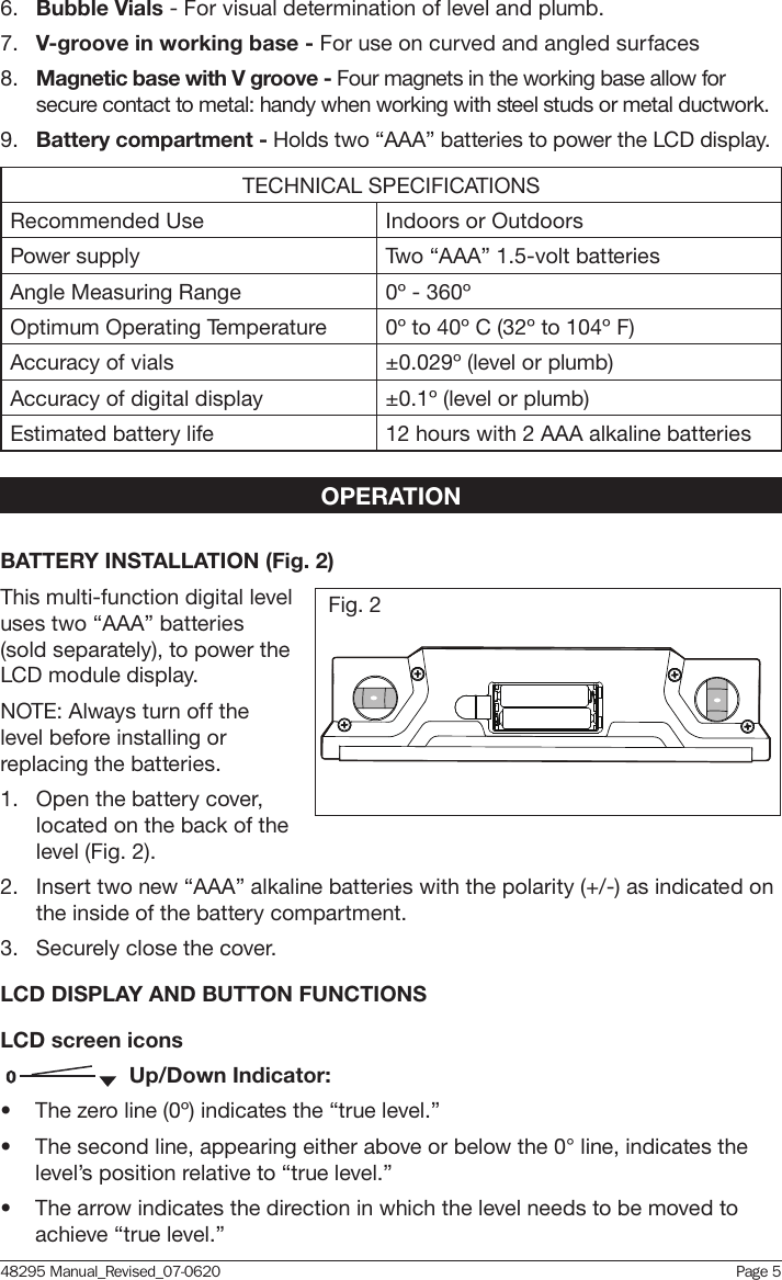 Page 5 of 12 - Craftsman Craftsman-Digital-Torpedo-Level-Owners-Manual-  Craftsman-digital-torpedo-level-owners-manual