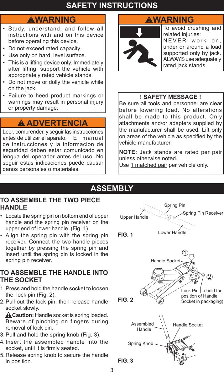 Page 3 of 8 - Craftsman Craftsman-Floor-Jack-50156-Users-Manual- 50156-M0  Craftsman-floor-jack-50156-users-manual