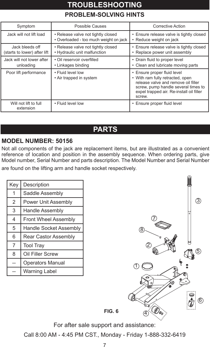 Page 7 of 8 - Craftsman Craftsman-Floor-Jack-50156-Users-Manual- 50156-M0  Craftsman-floor-jack-50156-users-manual