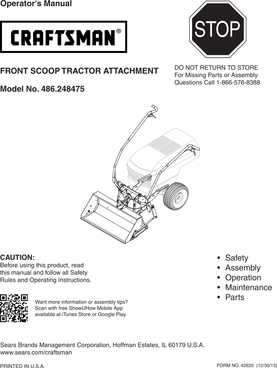 Craftsman Front Tractor Scoop Owners Manual