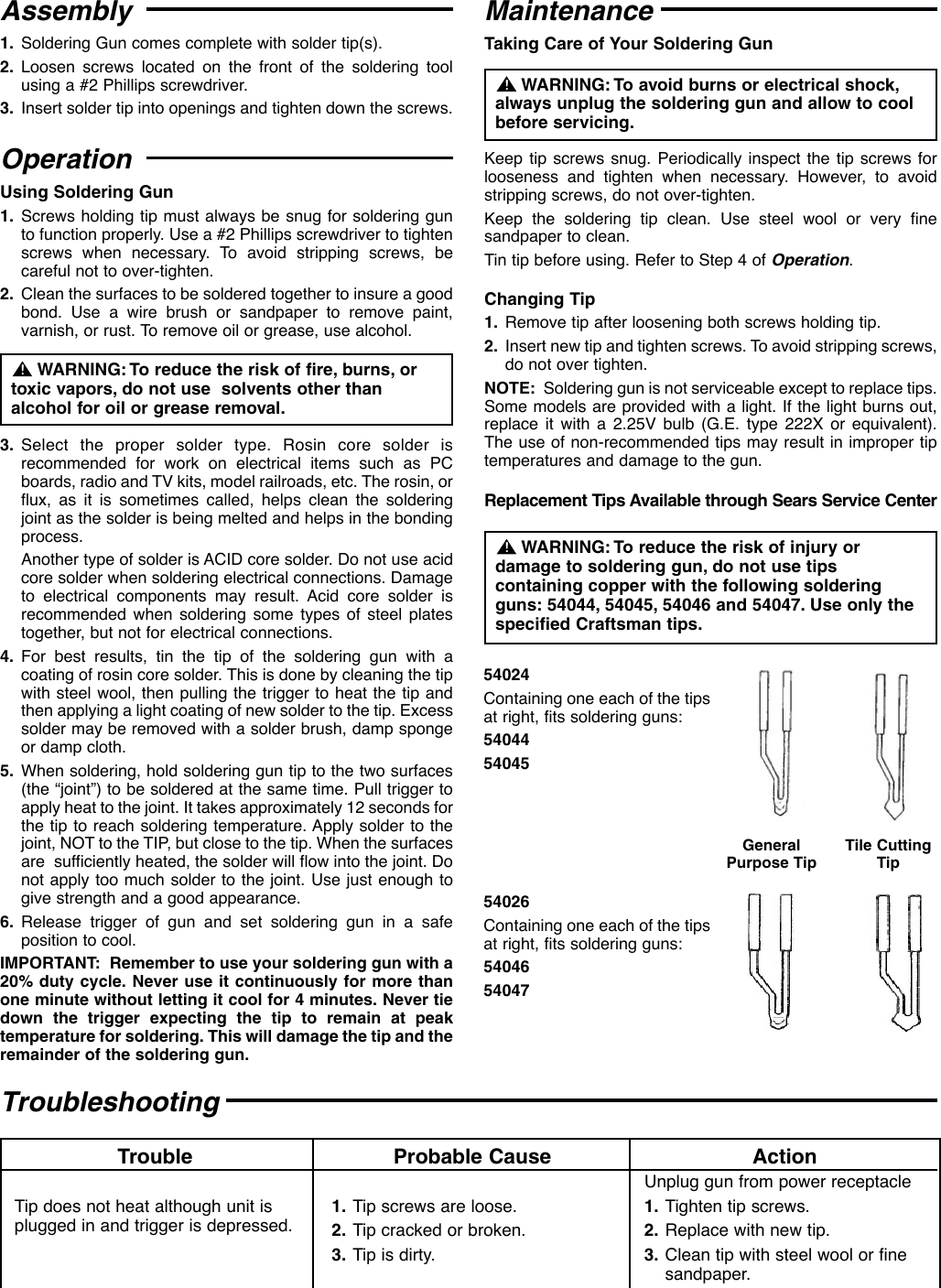 Page 2 of 2 - Craftsman Craftsman-Medium-Duty-Soldering-Gun-100-140-Watt-Owners-Manual-  Craftsman-medium-duty-soldering-gun-100-140-watt-owners-manual