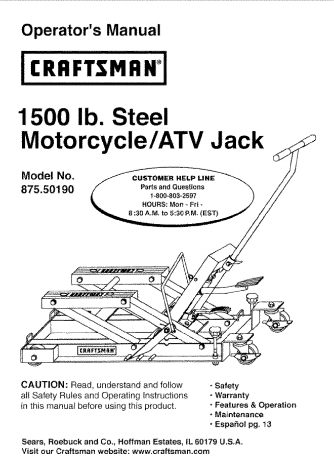 Torin Motorcycle Jack Parts Diagram