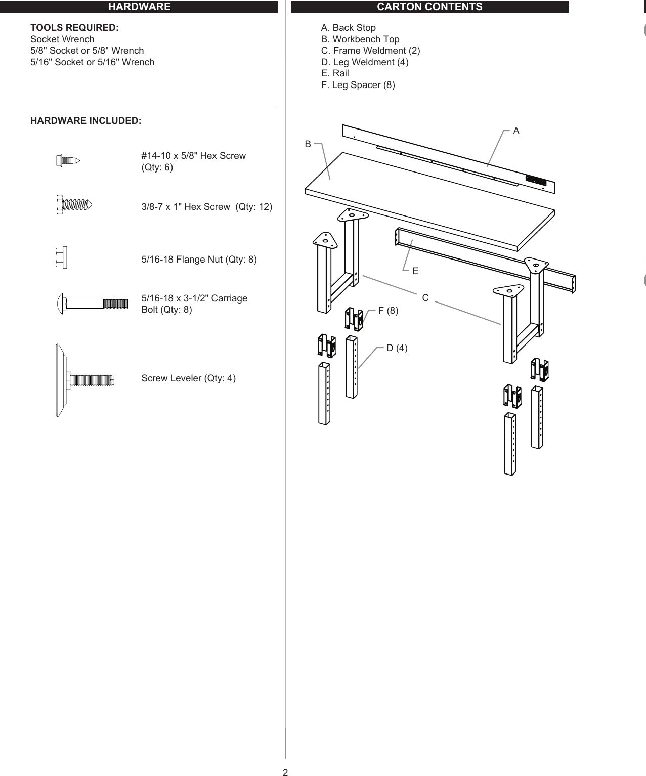 Page 2 of 10 - Craftsman Craftsman-Premium-Heavy-Duty-6-Ft-Workbench-With-Butcher-Block-Top-Instruction-Manual-  Craftsman-premium-heavy-duty-6-ft-workbench-with-butcher-block-top-instruction-manual