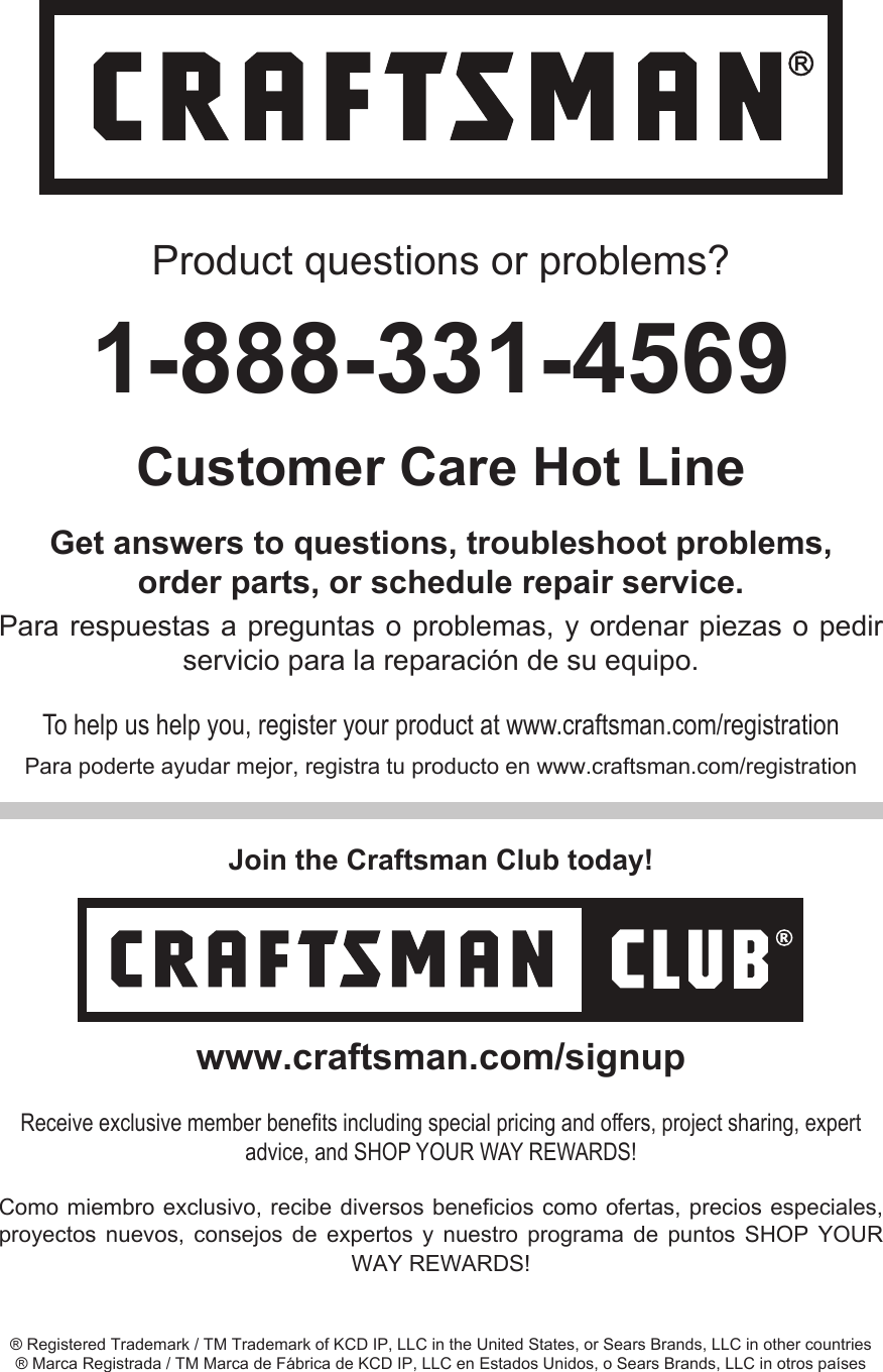 Page 8 of 8 - Craftsman Craftsman-Premium-Heavy-Duty-Hanging-Wall-Cabinet-Use-And-Care-Manual-  Craftsman-premium-heavy-duty-hanging-wall-cabinet-use-and-care-manual