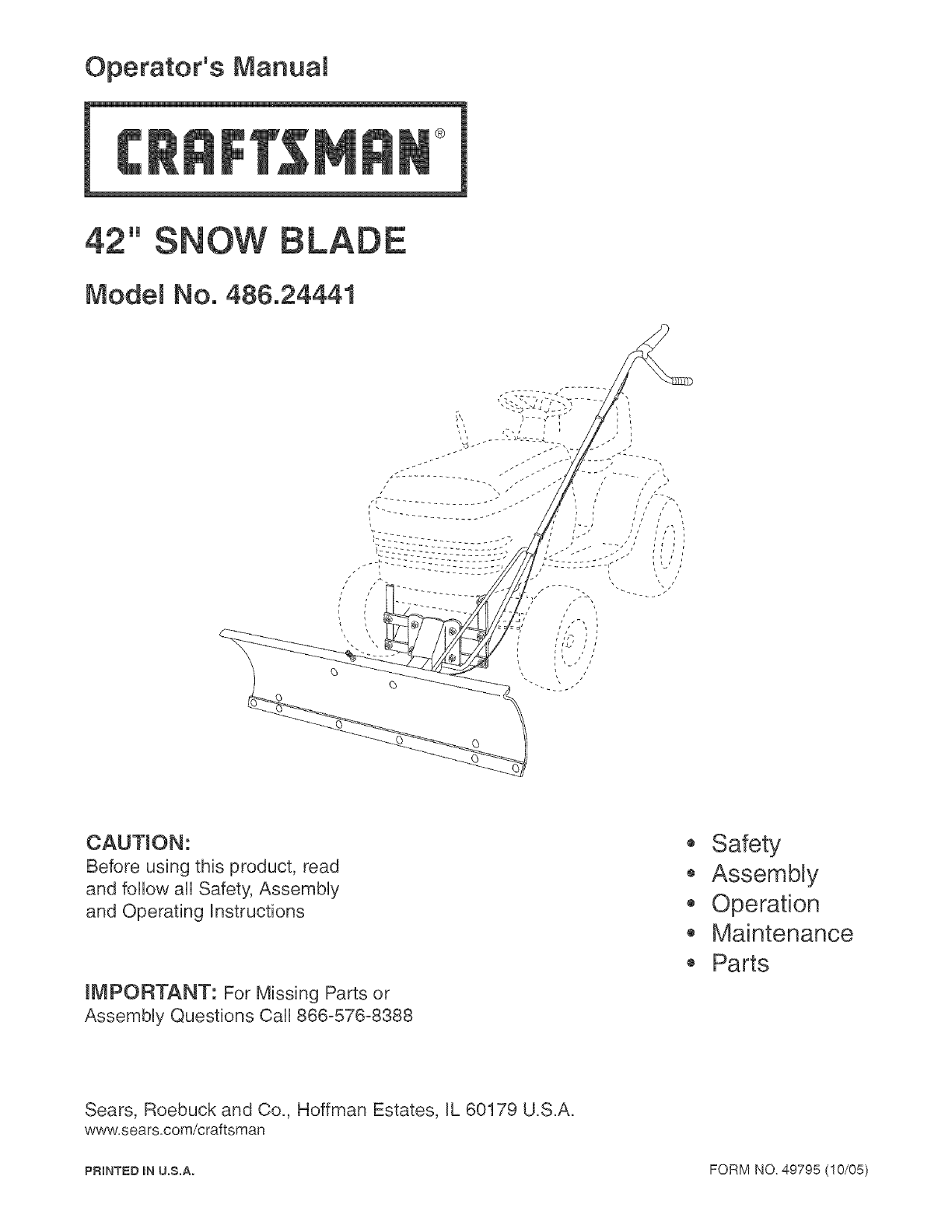 Craftsman Snow Blade 486 24441 Users Manual