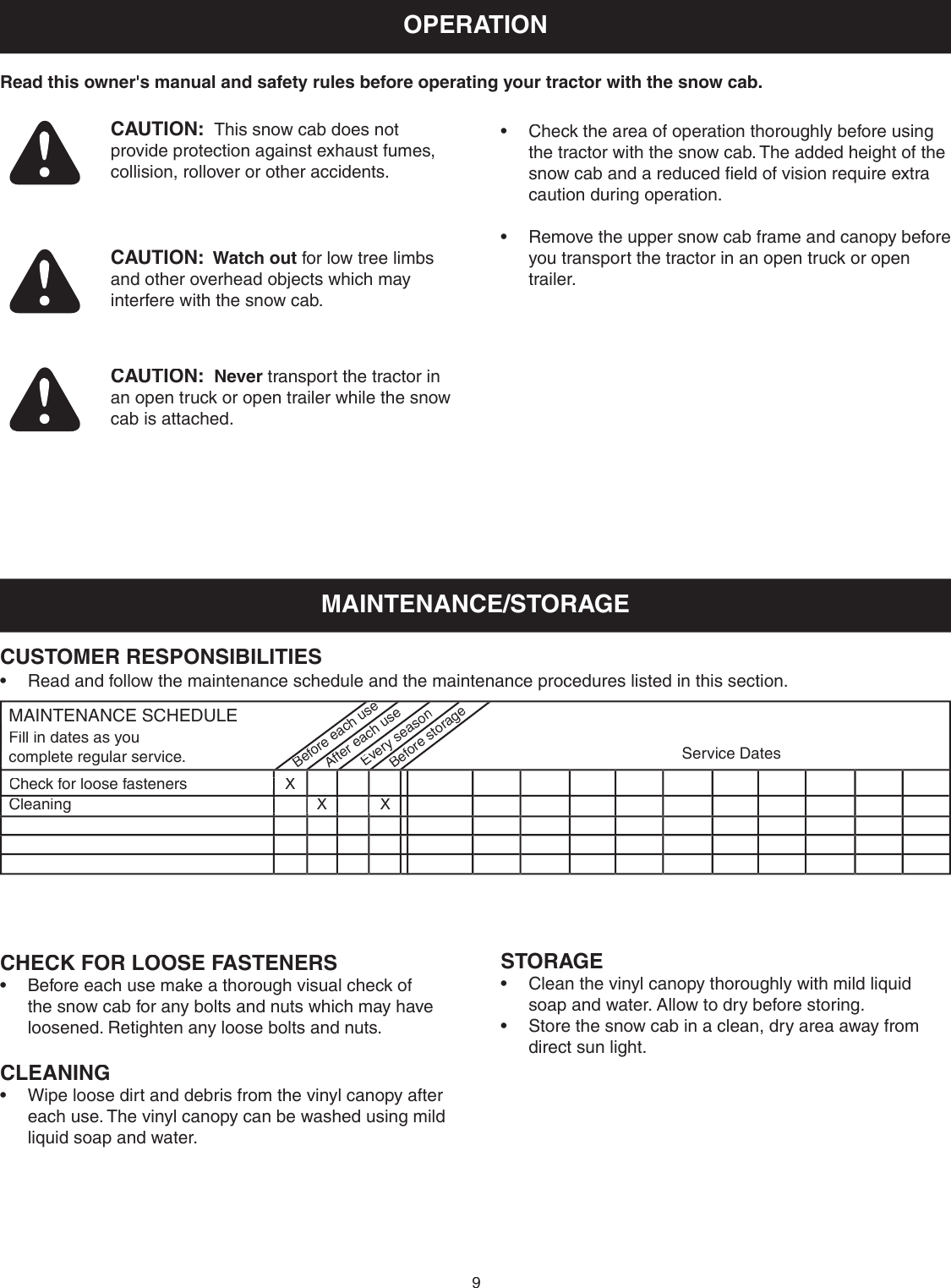 Page 9 of 12 - Craftsman Craftsman-Snow-Cab-486-24276-Users-Manual- 49952  Craftsman-snow-cab-486-24276-users-manual