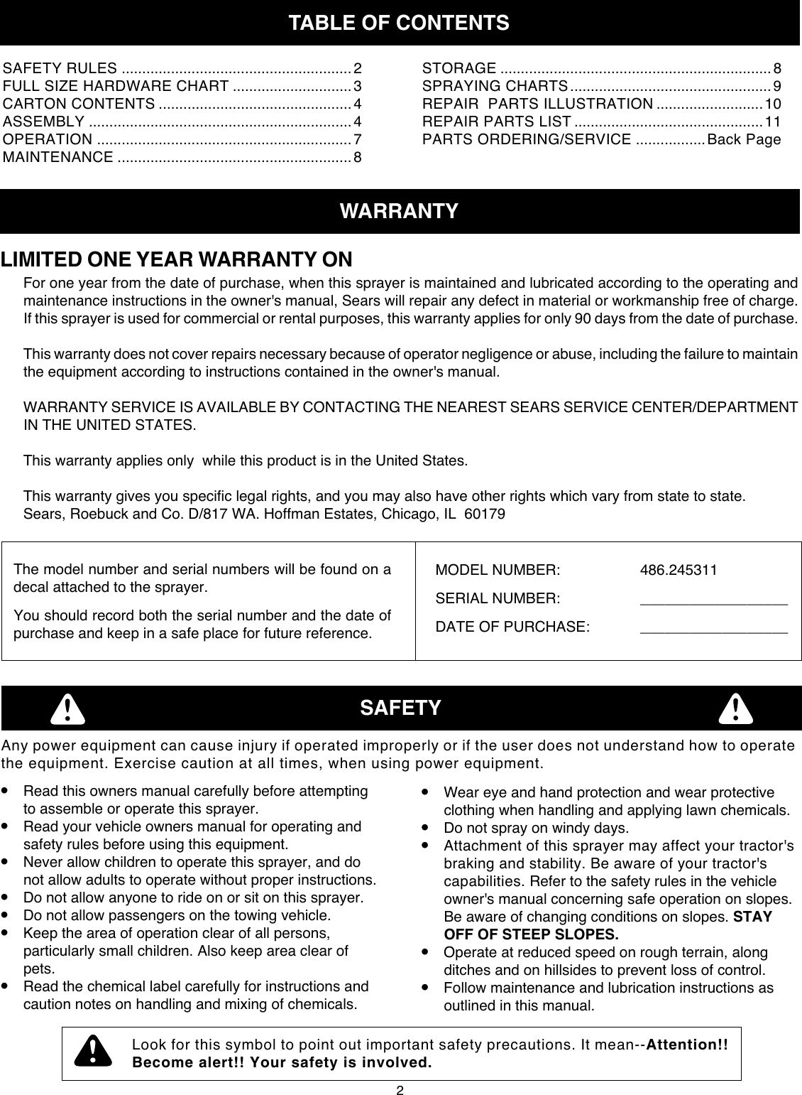 Page 1 of 1 - Craftsman Craftsman-Tow-Behind-Sprayer-Manufacturers-Warranty- 48341  Craftsman-tow-behind-sprayer-manufacturers-warranty