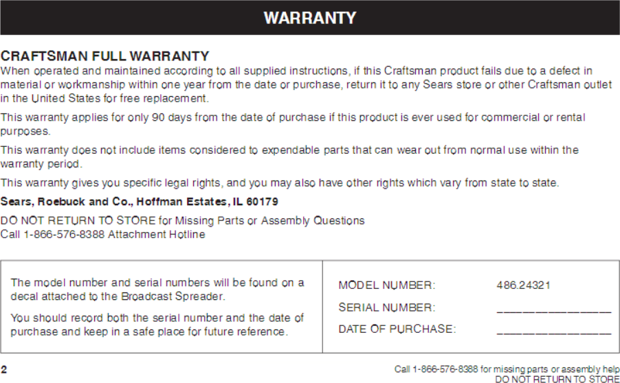 Page 1 of 1 - Craftsman Craftsman-Universal-Broadcast-Spreader-Manufacturers-Warranty-  Craftsman-universal-broadcast-spreader-manufacturers-warranty