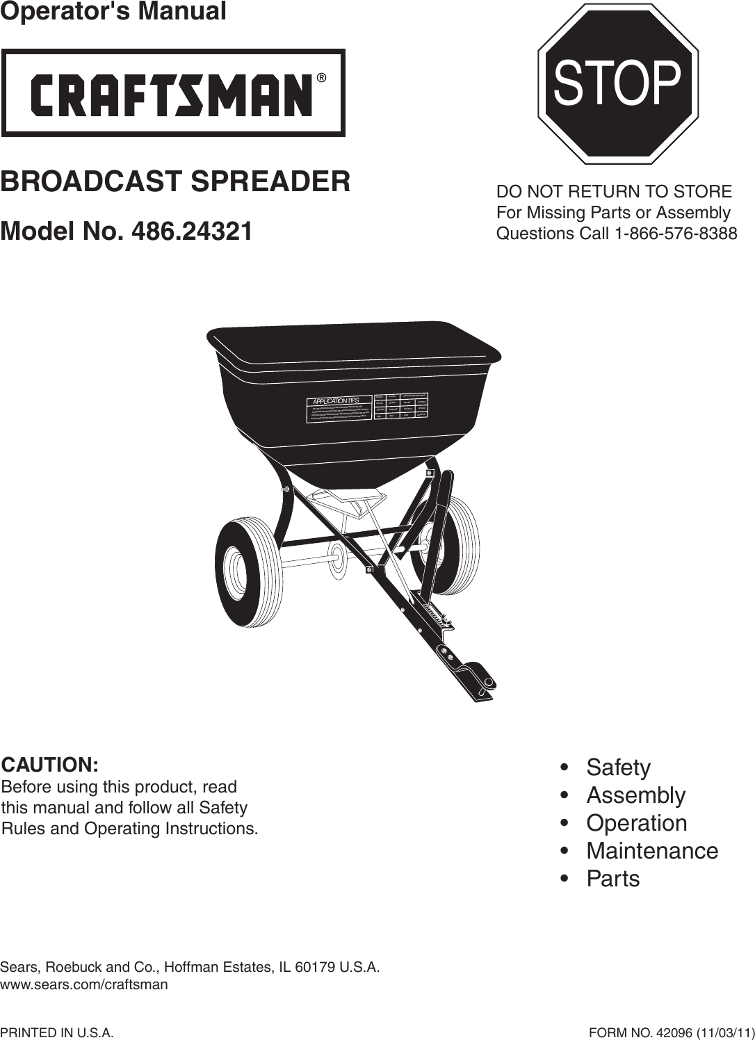 Page 1 of 12 - Craftsman Craftsman-Universal-Broadcast-Spreader-Owners-Manual-  Craftsman-universal-broadcast-spreader-owners-manual