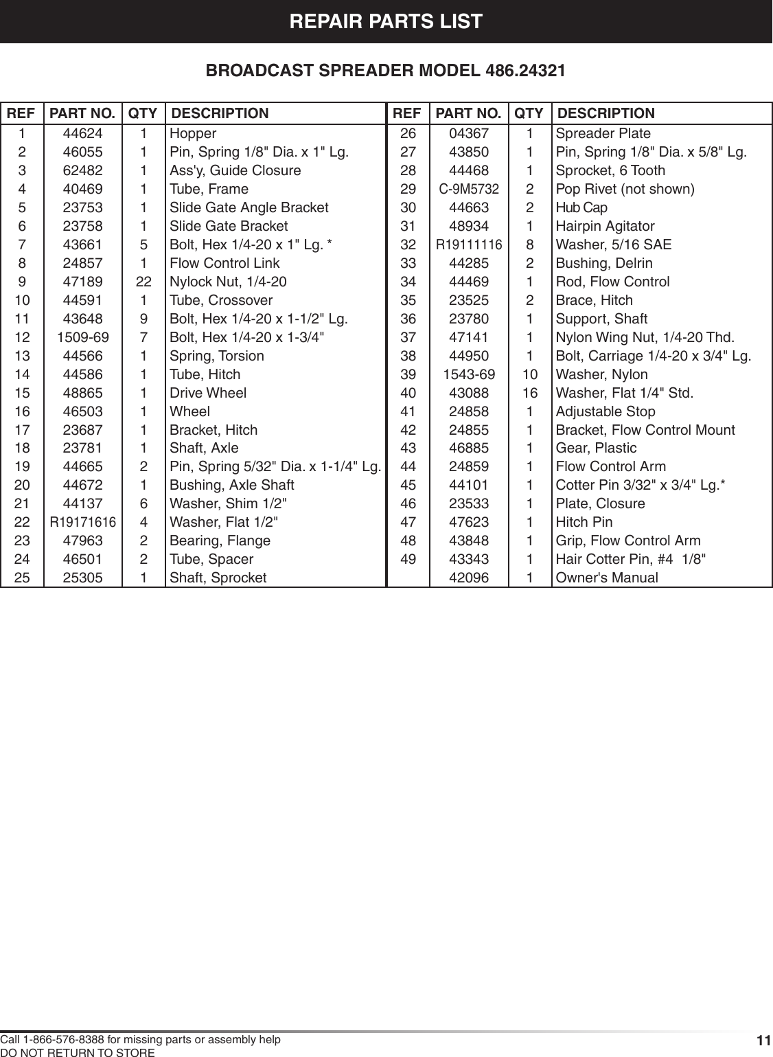 Page 11 of 12 - Craftsman Craftsman-Universal-Broadcast-Spreader-Owners-Manual-  Craftsman-universal-broadcast-spreader-owners-manual