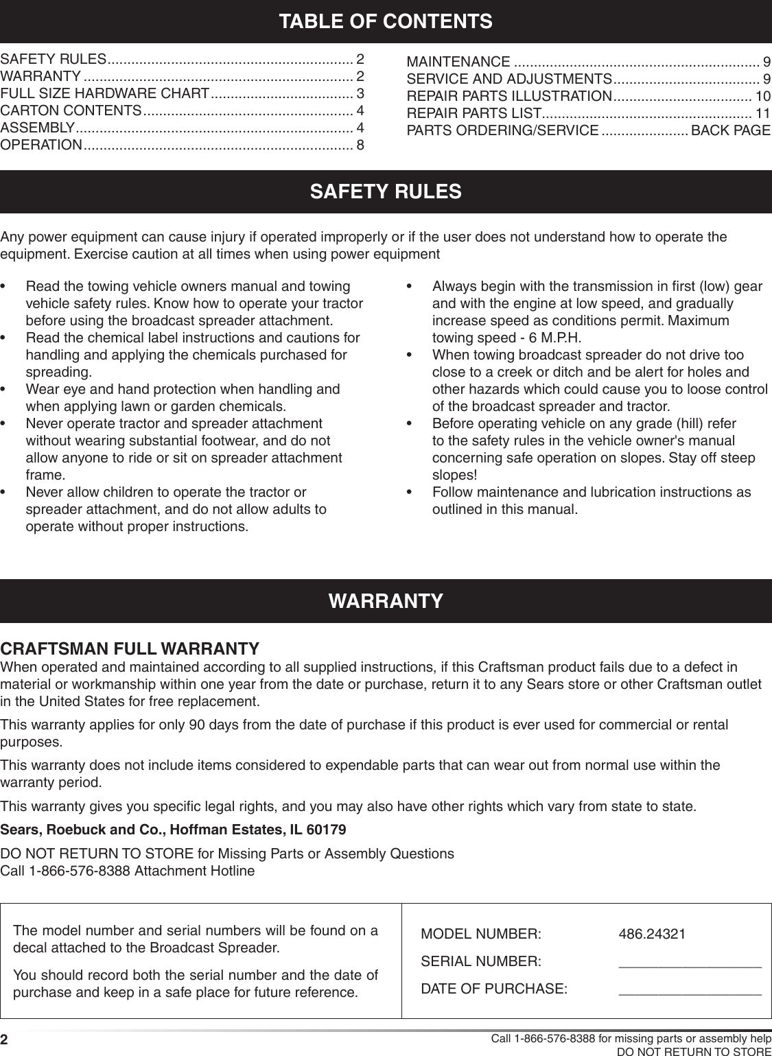 Page 2 of 12 - Craftsman Craftsman-Universal-Broadcast-Spreader-Owners-Manual-  Craftsman-universal-broadcast-spreader-owners-manual