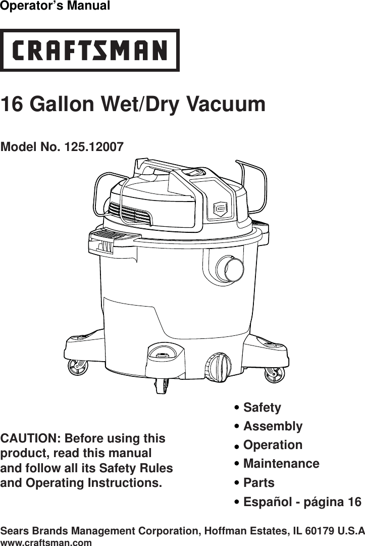 Craftsman Wet Dry Vac Manual 16 Gallon