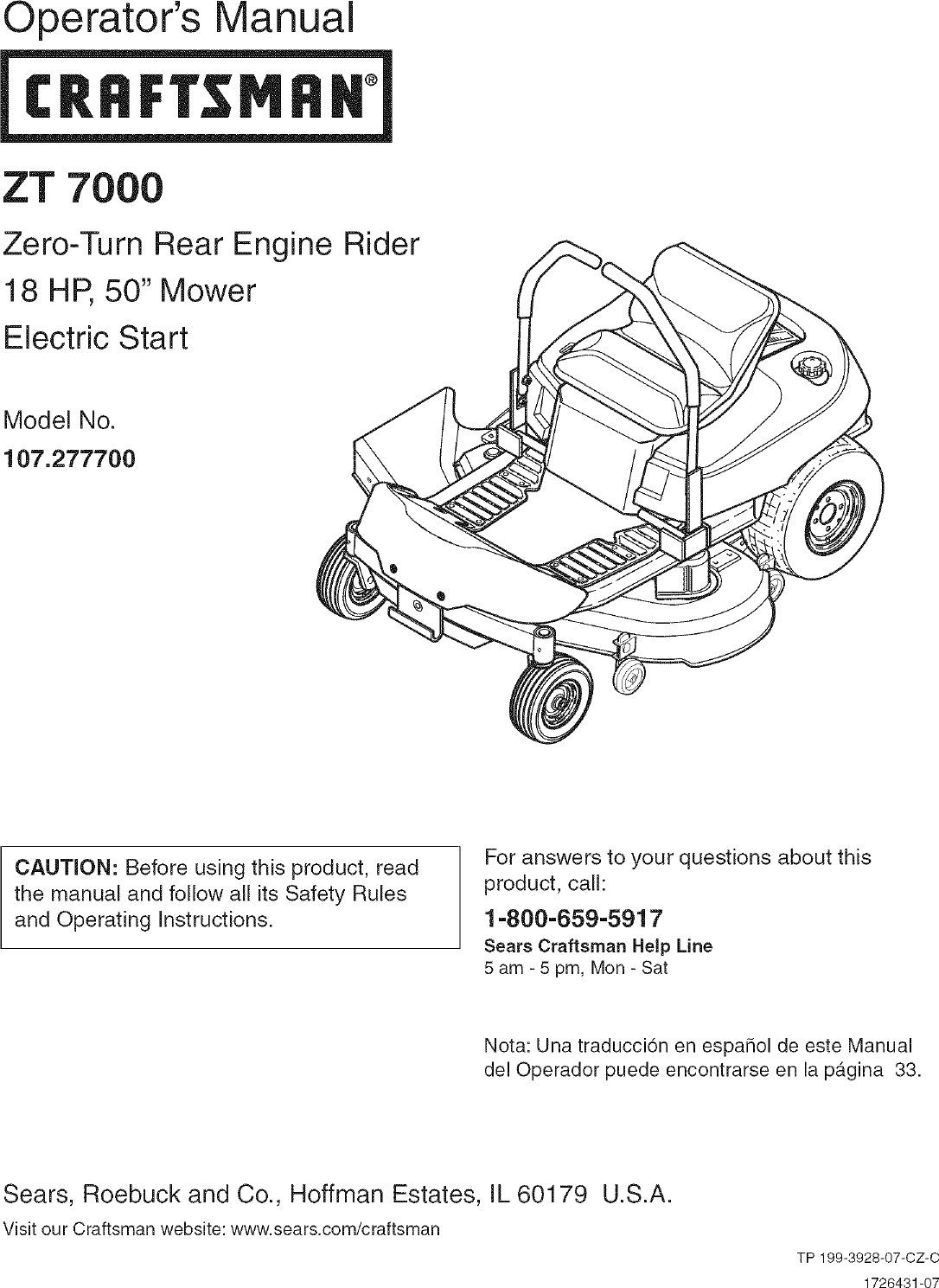 Craftsman Zt 7000 107 2777 Users Manual  Ztl7000 Wiring Diagram.pdf    UserManual.wiki