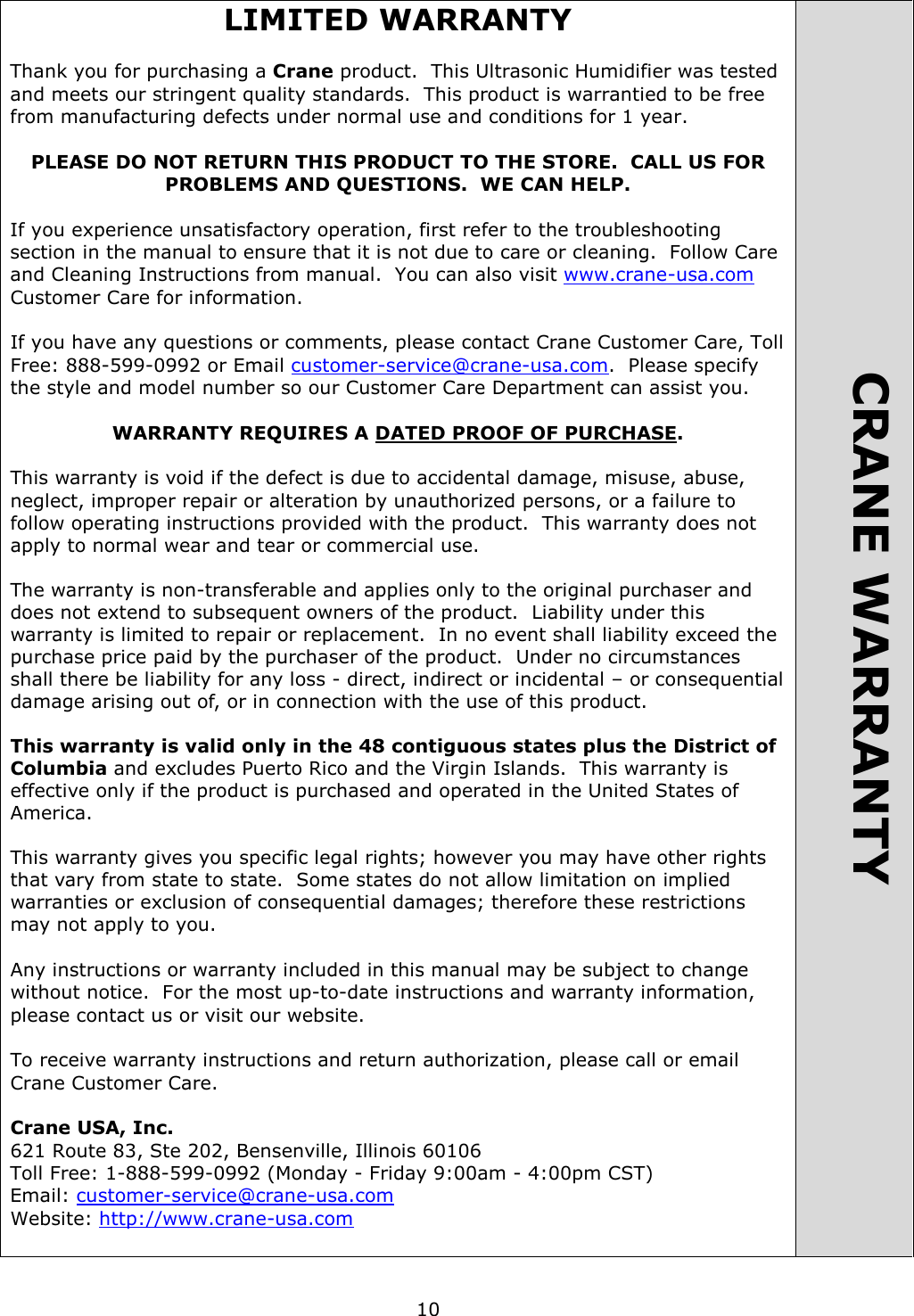 Page 11 of 11 - Crane EE-4109 - Hello Kitty Humidifier 2012 User Manual  To The Afecf9fe-10a1-45fc-bb26-ec1f3f14fc6f
