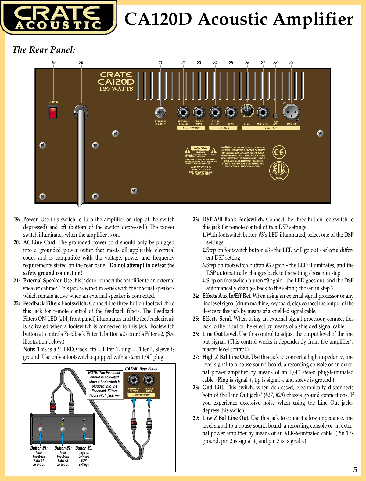 Page 5 of 8 - Crate-Amplifiers Crate-Amplifiers-Acoustic-Ca120D-Users-Manual-  Crate-amplifiers-acoustic-ca120d-users-manual