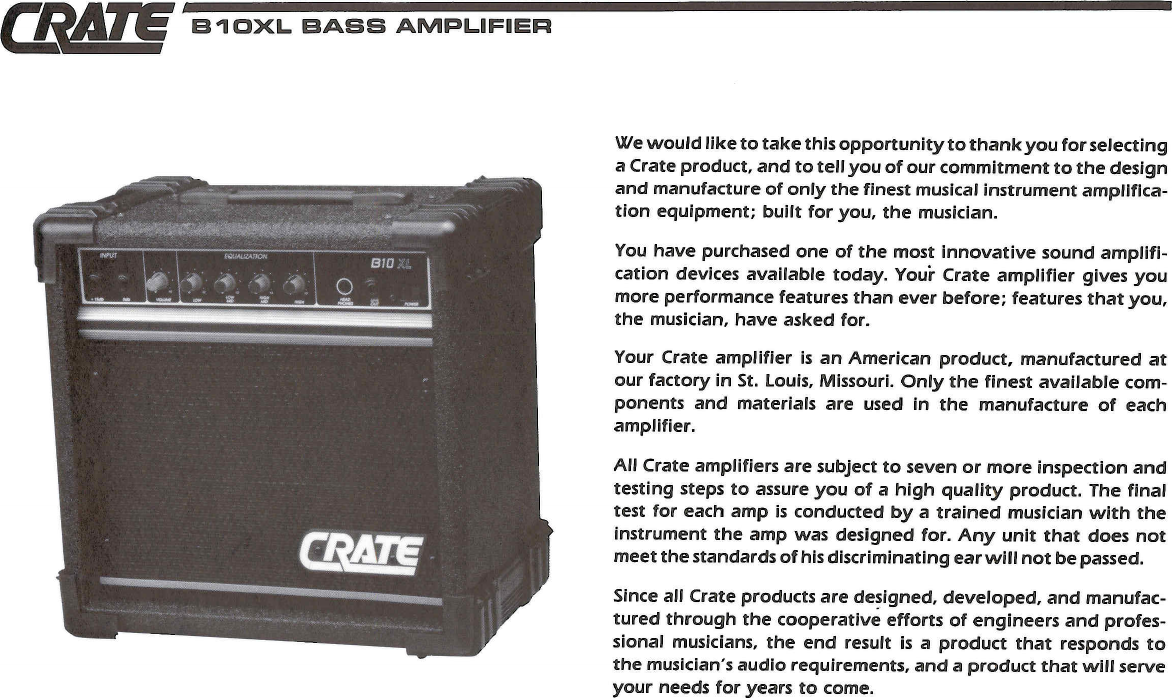 Page 2 of 5 - Crate-Amplifiers Crate-Amplifiers-B10-Xl-Users-Manual-  Crate-amplifiers-b10-xl-users-manual