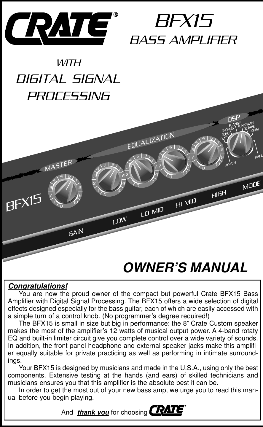 Page 1 of 4 - Crate-Amplifiers Crate-Amplifiers-Bfx15-Users-Manual-  Crate-amplifiers-bfx15-users-manual