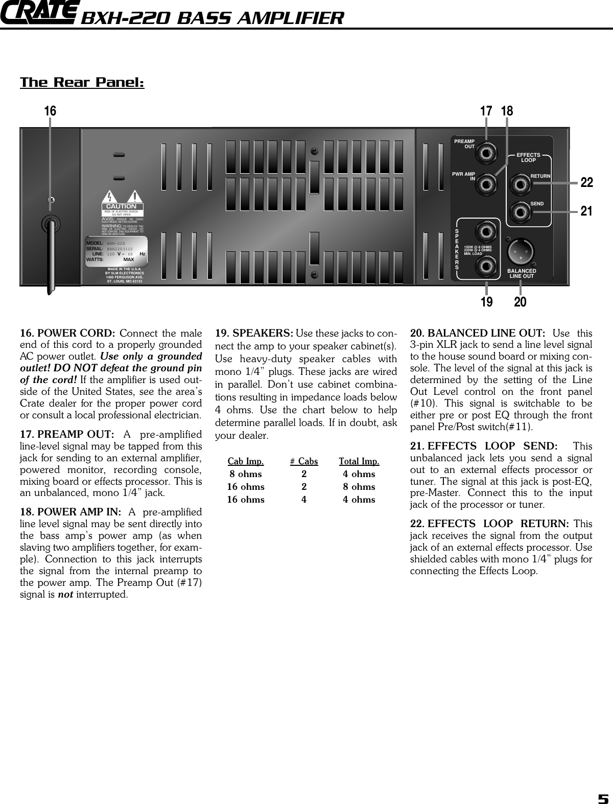 Page 5 of 8 - Crate-Amplifiers Crate-Amplifiers-Bxh-220-Users-Manual-  Crate-amplifiers-bxh-220-users-manual