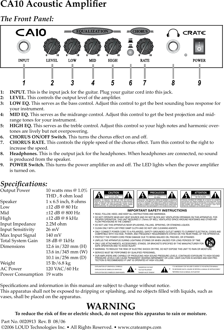 Page 2 of 2 - Crate-Amplifiers Crate-Amplifiers-Ca10-Users-Manual- CA10 Acoustic Amplifier User's Guide  Crate-amplifiers-ca10-users-manual