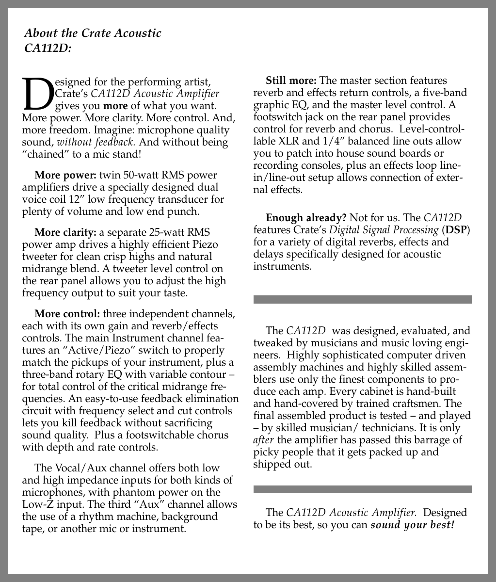 Page 2 of 6 - Crate-Amplifiers Crate-Amplifiers-Ca112D-Users-Manual-  Crate-amplifiers-ca112d-users-manual
