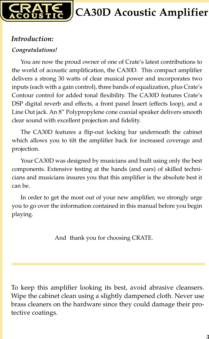 Page 3 of 8 - Crate-Amplifiers Crate-Amplifiers-Ca30-Dg-Users-Manual-  Crate-amplifiers-ca30-dg-users-manual