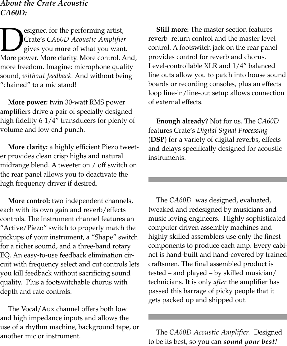 Page 2 of 6 - Crate-Amplifiers Crate-Amplifiers-Ca-60D-Users-Manual-  Crate-amplifiers-ca-60d-users-manual