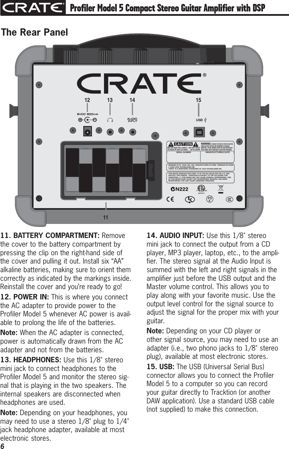 Page 6 of 12 - Crate-Amplifiers Crate-Amplifiers-Compact-Stereo-Guitar-Amplifier-With-Dsp-And-11-Amp-Profiles-5-Users-Manual- Profiler Series  5 Compact Stereo Guitar Amplifier Owner's Manual Crate-amplifiers-compact-stereo-guitar-amplifier-with-dsp-and-11-amp-profiles-5-users-manual
