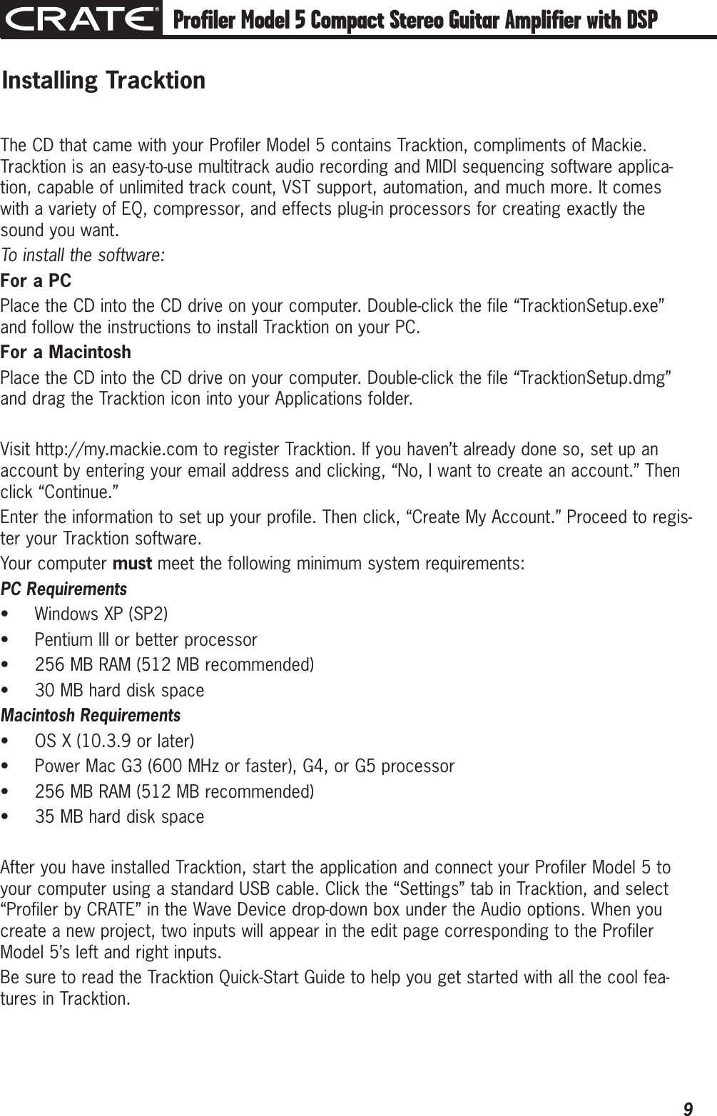 Page 9 of 12 - Crate-Amplifiers Crate-Amplifiers-Compact-Stereo-Guitar-Amplifier-With-Dsp-And-11-Amp-Profiles-5-Users-Manual- Profiler Series  5 Compact Stereo Guitar Amplifier Owner's Manual Crate-amplifiers-compact-stereo-guitar-amplifier-with-dsp-and-11-amp-profiles-5-users-manual